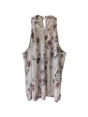 Maurices Blouse Tank Top L Cream Floral Print Pleated Bohemian Crop Summer Chic